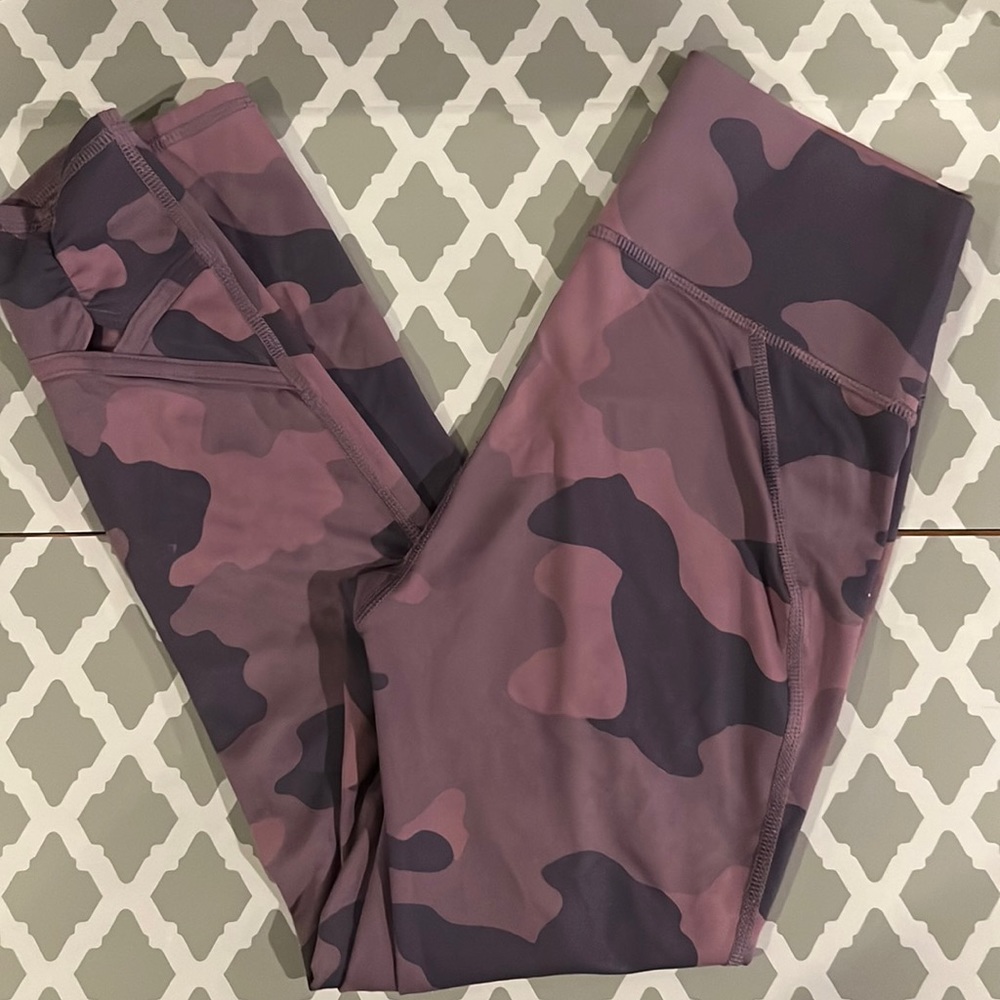 Purple camouflaged yoga pants